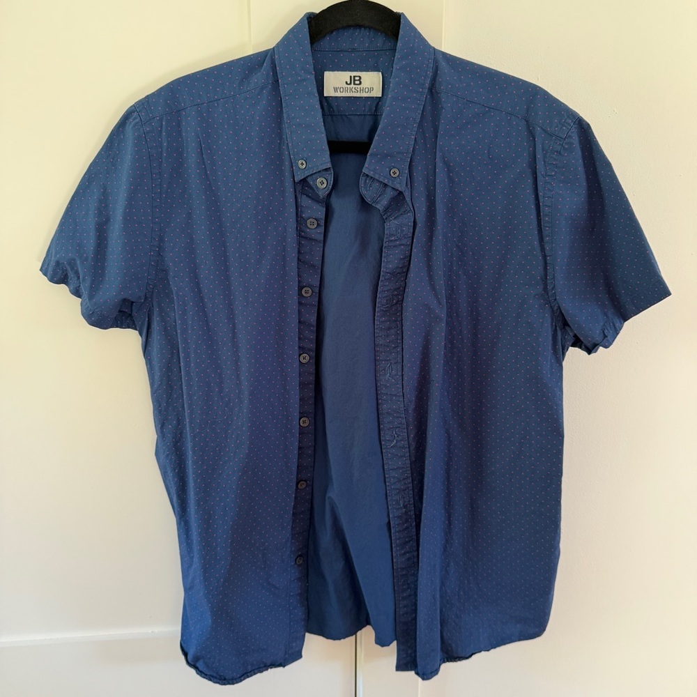 JB Workshop Blue Polka Dot Casual Button Down Shirt